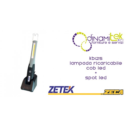 KB125 LAMPADA RICARICABILE CON COB LED(3W) + 1 W SPOT LED. CON BASE DI RICARICA E CARICABATTERIE USB 100-240V ZETEK Dinamitek 1