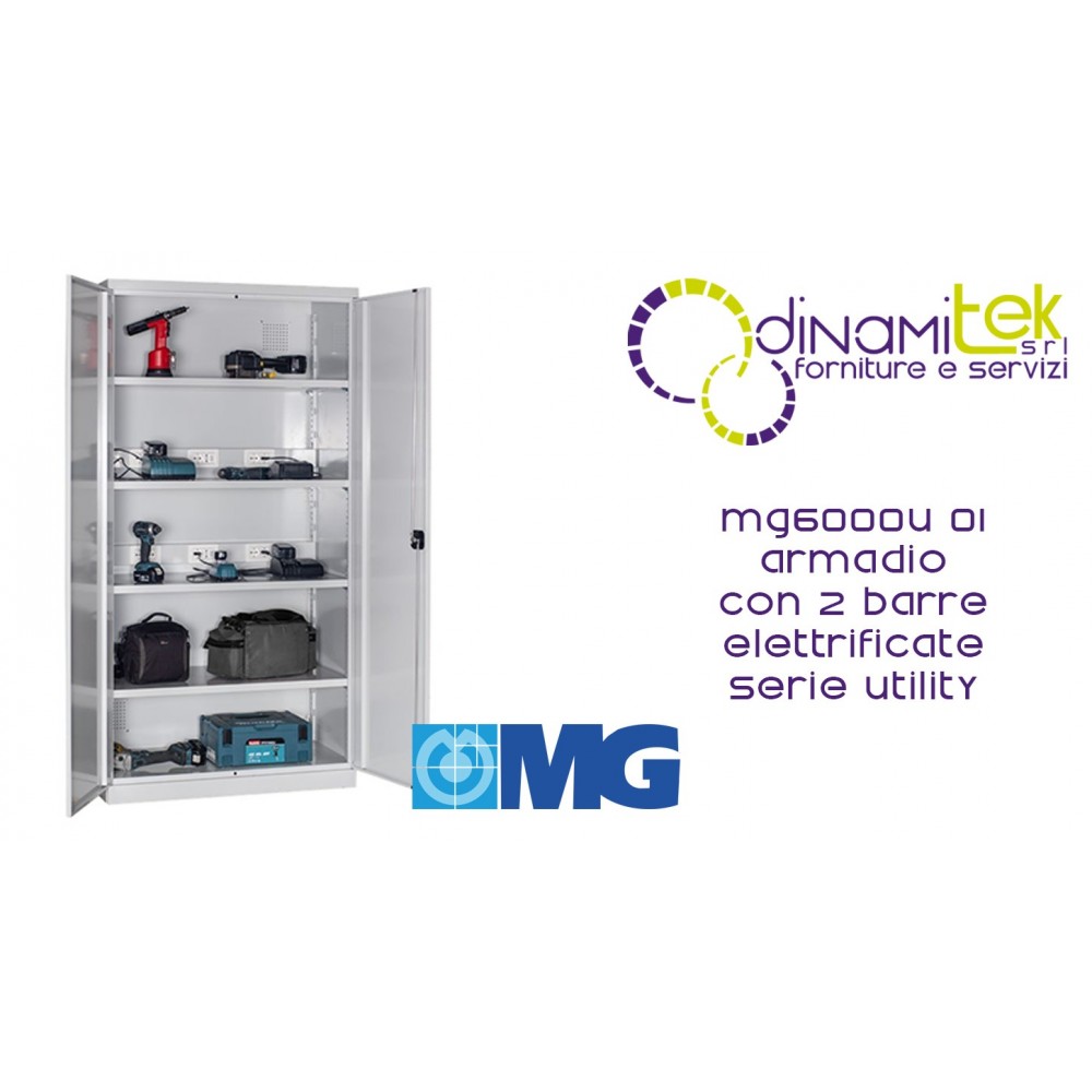 MG6000U 01 ARMADIO CON 4 RIPIANI ZINCATI REGOLABILI E 2 BARRE ELETTRIFICATE MG SERIE UTILITY Dinamitek 1