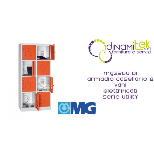 MG230U 01 ARMADIO CASELLARIO 8 VANI CON PRESA SCHUKO E CARICATORE USB IN OGNUNO mm 810x500x1800h MG SERIE UTILITY Dinamitek 1