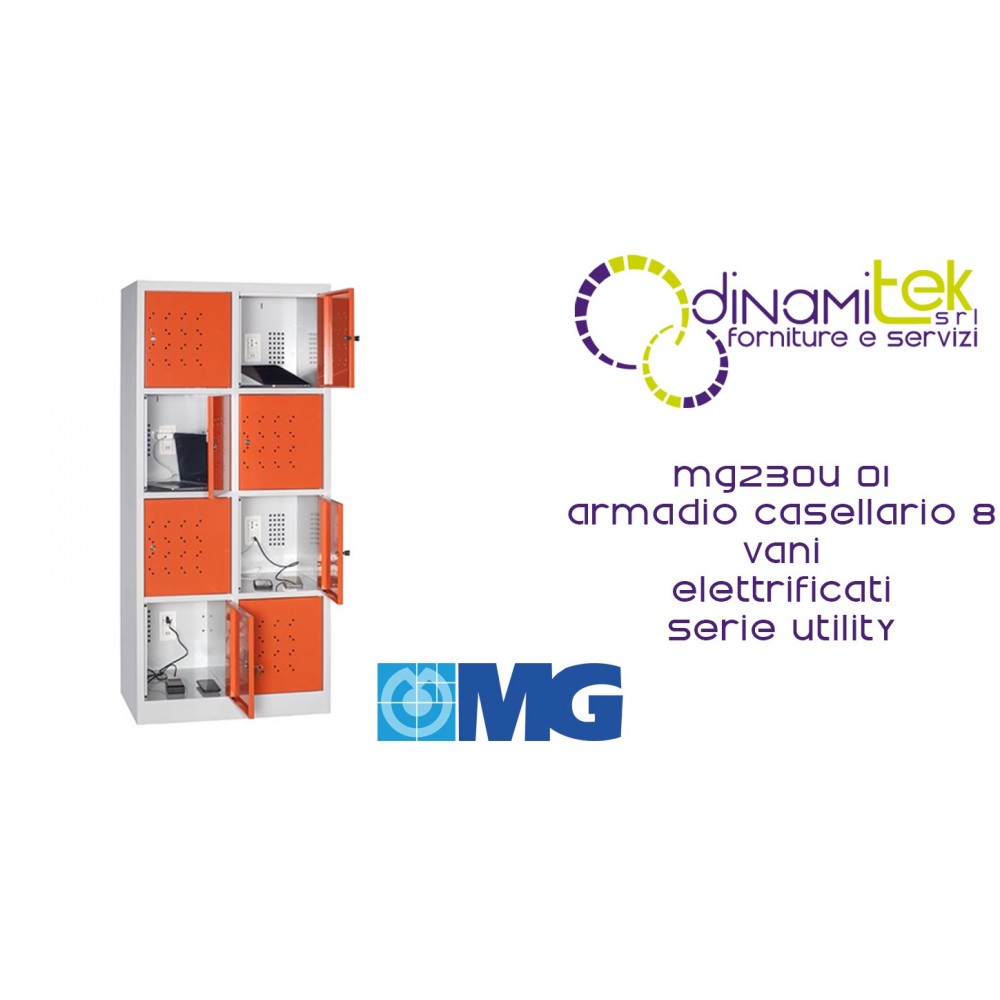 MG230U 01 ARMADIO CASELLARIO 8 VANI CON PRESA SCHUKO E CARICATORE USB IN OGNUNO mm 810x500x1800h MG SERIE UTILITY Dinamitek 1