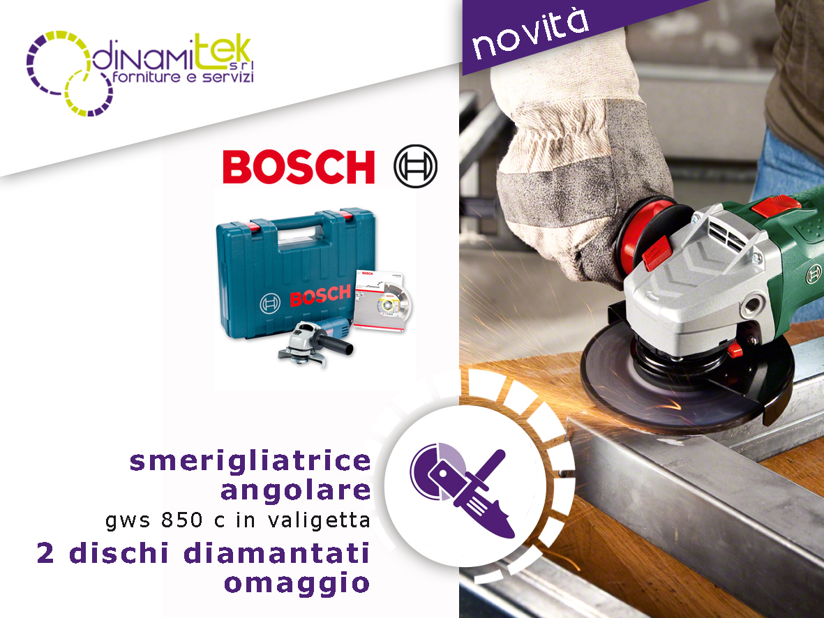 DINAMITEK PROPONE LA NUOVA SMERIGLIATRICE ANGOLARE BOSCH IN VALIGETTA COMPLETA DI DISCHI DIAMANTATI